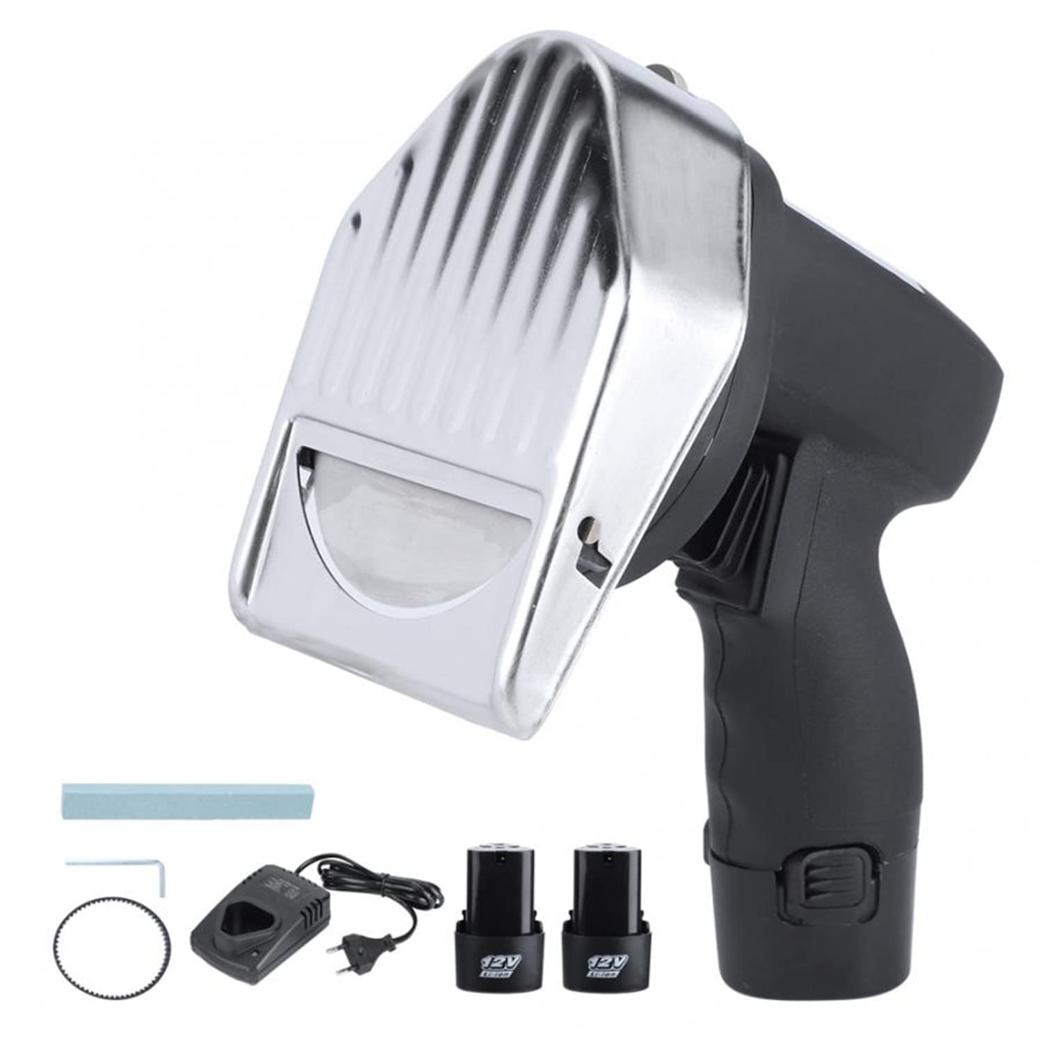 Affettatrice elettrica per carne, spessore regolabile, senza fili, in acciaio inox di grado commerciale, 80 W, 2 lame, senza fili, ideale per kebab doner e altre carni