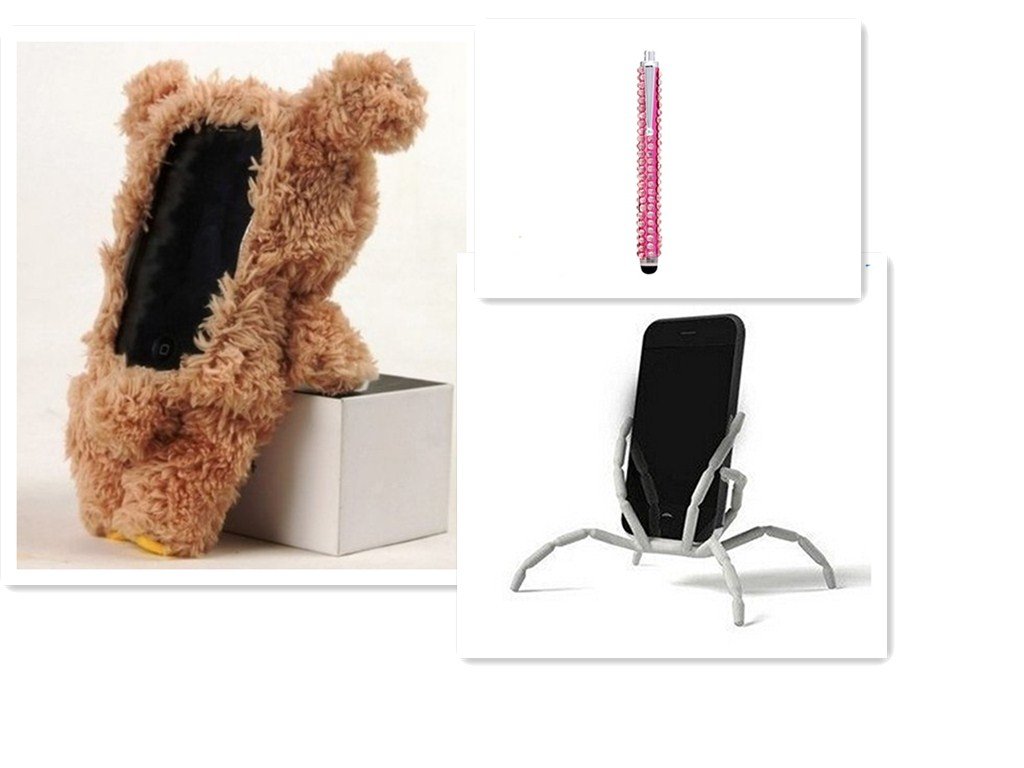 COCOANUT iPhone 5 Case with 1 free Stylus and Phone Stand iPhone 5c Cover iPhone 5s Case Cover 3D Sweet Cute Teddy Bear Doll Toy Plush Phone Case Cover For iPhone 5/5c/5s