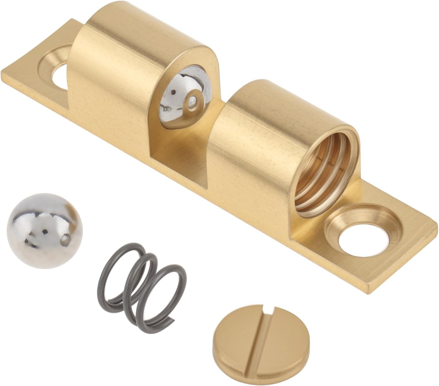 12Pcs Double Ball Tension Roller Catch Latch for Cabinet,60 mm Solid Brass Closet Door Catch Hardware with Gold Screws and Tape for Kitchen Cabinet Closet Furniture Doors (Gold, 60mm)