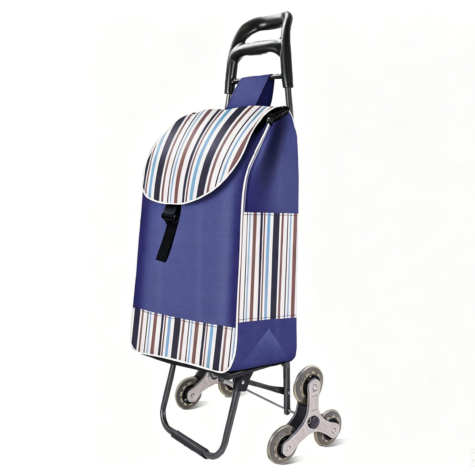 JYHCD Foldable Shopping Cart, Trolley Shopping Groceries Heavy-Duty Truck with Tri-Wheels, Easy To Climb Stairs, with Detachable Bag, Grocery Bag for Easy Storage,Blue