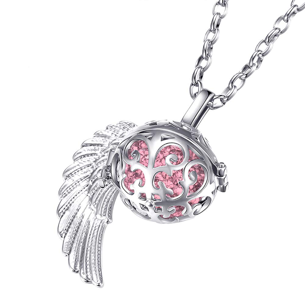 Morella Catenina Donna Angelo Custode in Acciaio Inox 70 cm con Ciondolo ad Ali di Angelo e Sfera Rosa Ø 16 mm in Sacchetto di Velluto