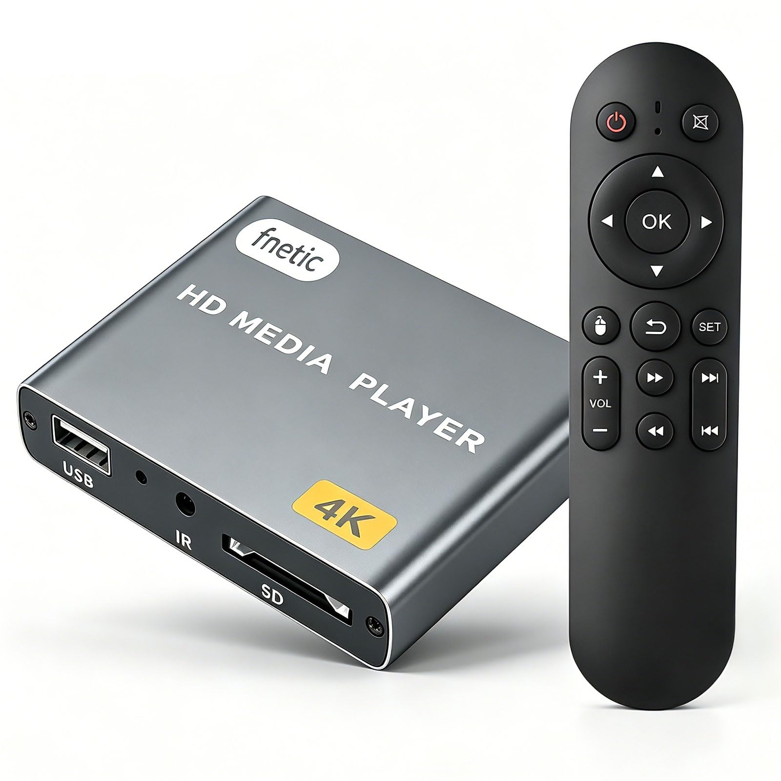 Odtwarzacz multimedialny 4K, odtwarzacz multimedialny TV MP4 z wyjściem HDMI/AV, Digital Signage Mini HD, do dysków USB/kart SD, H.265/HEVC, Looping, automatyczne odtwarzanie, szary