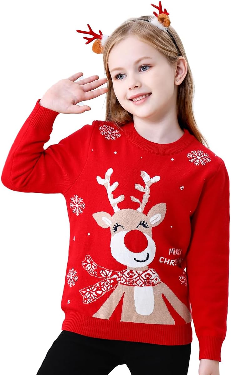 Girl Ugly Christmas Sweater - Boy Double Layer Knitted Reindeer Holiday Xmas Pullover Sweater Kids 2-9 Years Old - Image 5
