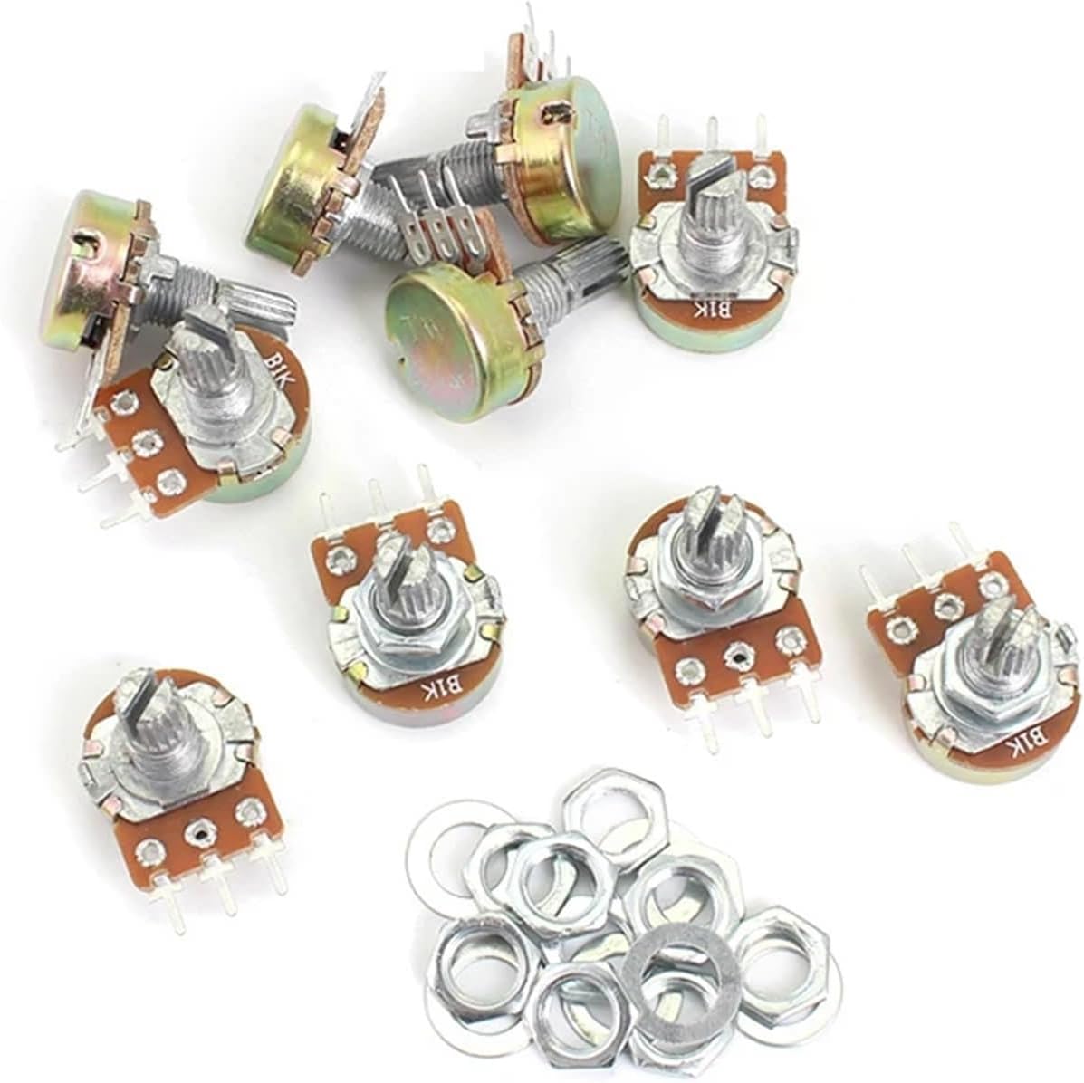10個 WH148 15mm 3ピン リニアポテンショメーター ナットとワッシャー付き 1K 2K 5K 10K 20K 50K 1