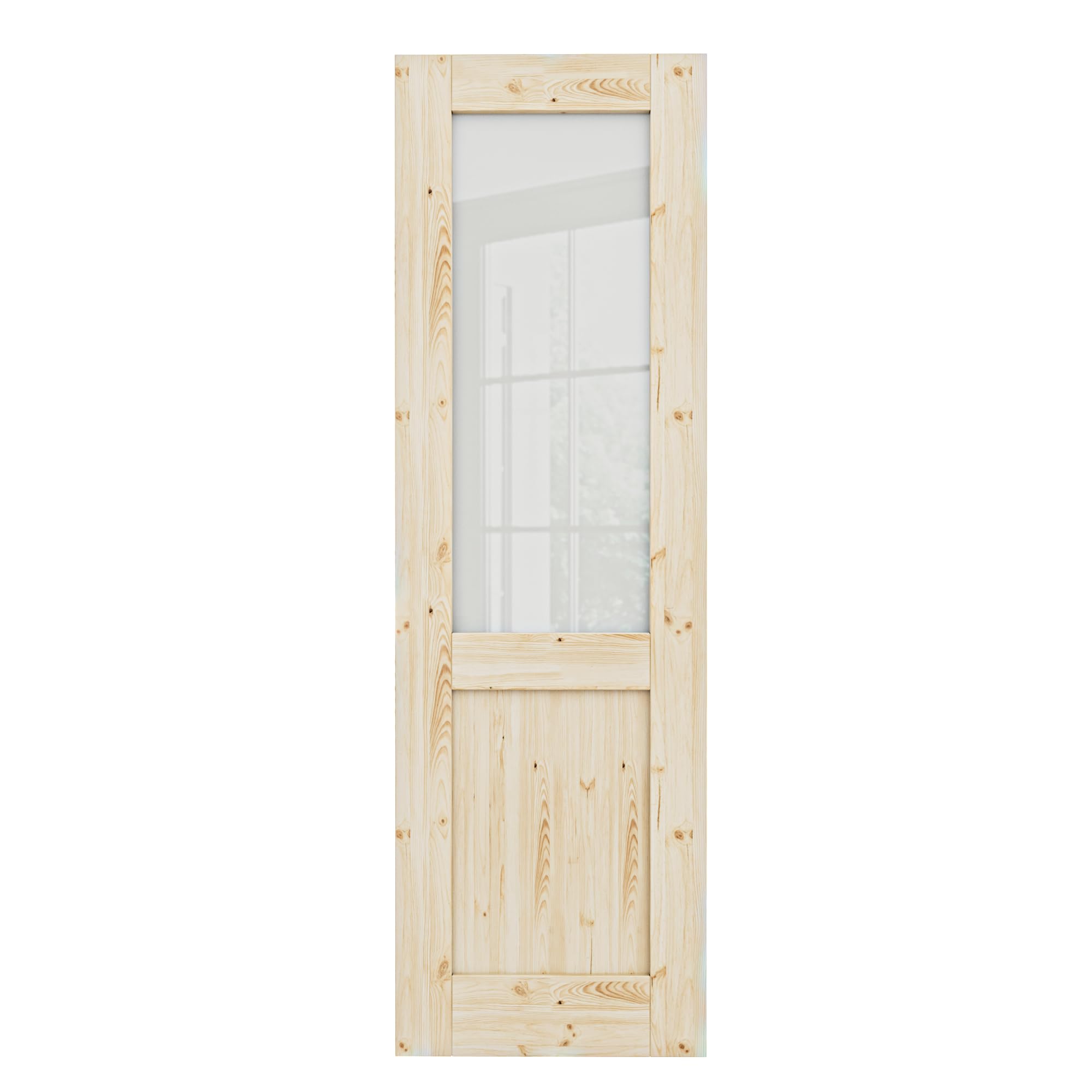 28" x 80" Half Glass Pine Wood Slab Door Tempered Frosted Glass Interior Doors, French Door Single Pocket Door Slab, for Living Room Bathroom Pantry Easy DIY - Without Hardware Kit