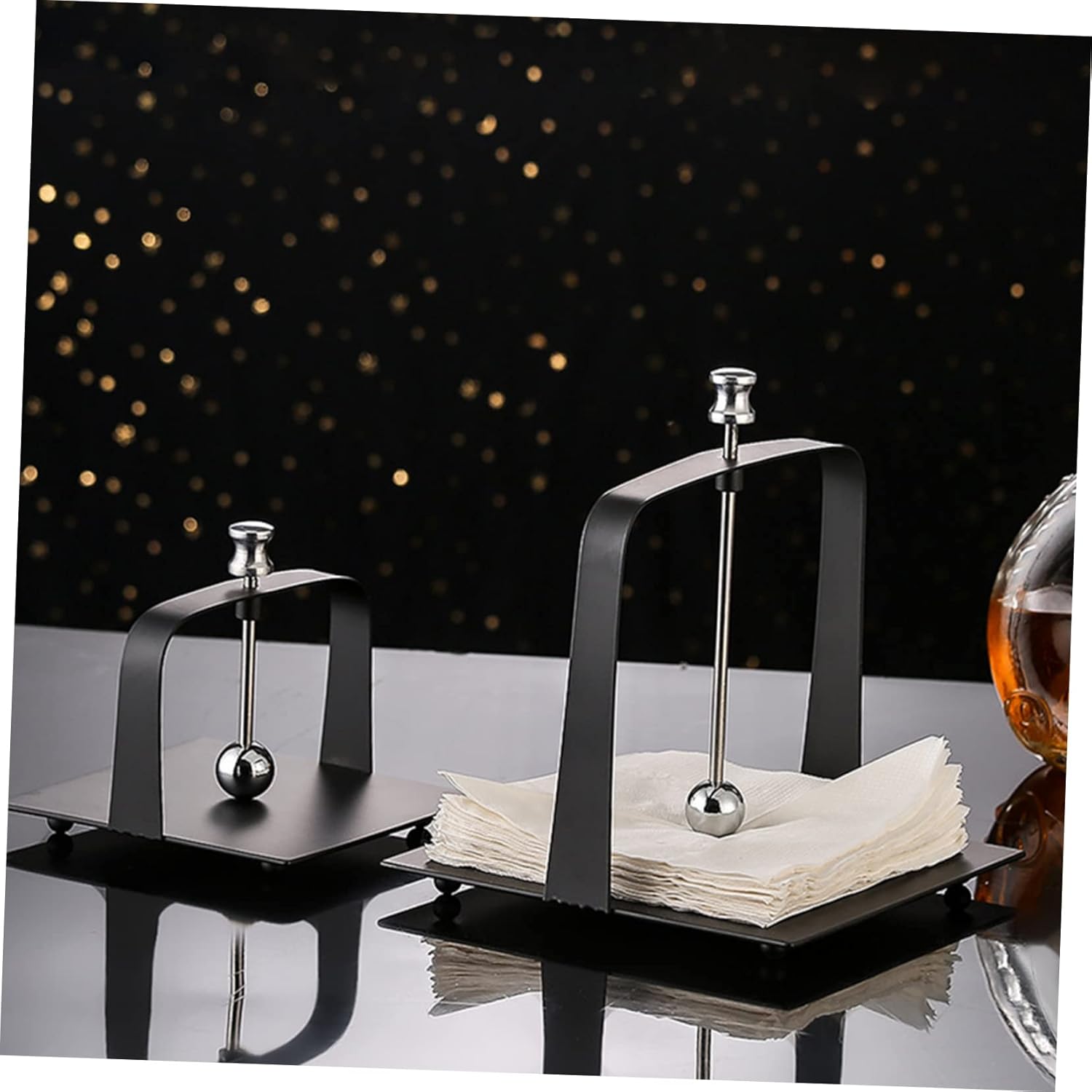 Mikinona Stainless Steel Napkin Holder for Tables Standing Tissue Rack Modern Design Black Finish for Kitchen and Restaurant Use