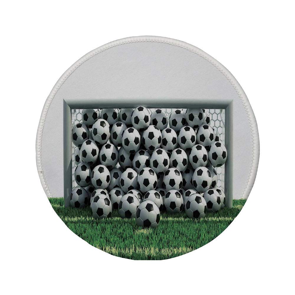 Non-Slip Rubber Round Mouse Pad,Sports Decor,Goal Net Full of Soccer Balls on The Football Field Schoolyard Victory,7.9"x7.9"x3MM