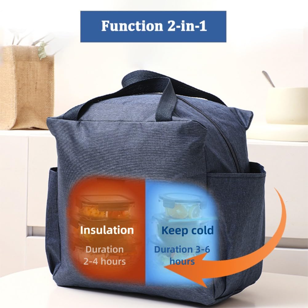Lunch Bag for Women Men Insulated Reusable Cooler Lunch Box Leakproof Foldable for Office Picnic Hiking Beach Magenta — view 4