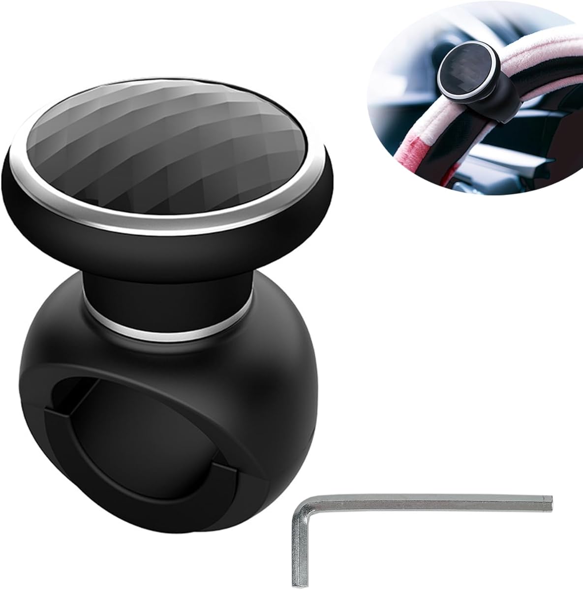 Steering Wheel Knob Spinner - Universal Non-Slip Fit, ABS & Premium Silicone Finish Suicide Knob with Metal Ball Bearing - Ideal for Cars, Trucks, Boats etc(Black)