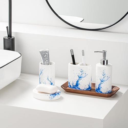 Miniatura 5 de Juegos de accesorios de baño de acuarela azul, juegos de decoración de baño de cerámica, accesorios para apartamentos, soporte para cepillos de
