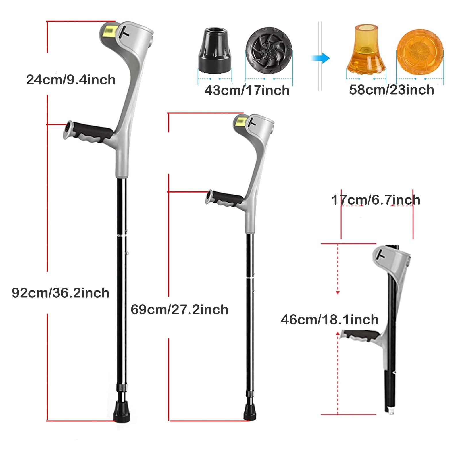 Muletas de Antebrazo Plegables de Aluminio (2 Unidades), Muletas Ligeras Antideslizantes para Fracturas de Discapacitados, Muletas para Caminar, para Adultos Y Niños (Color : Gray)