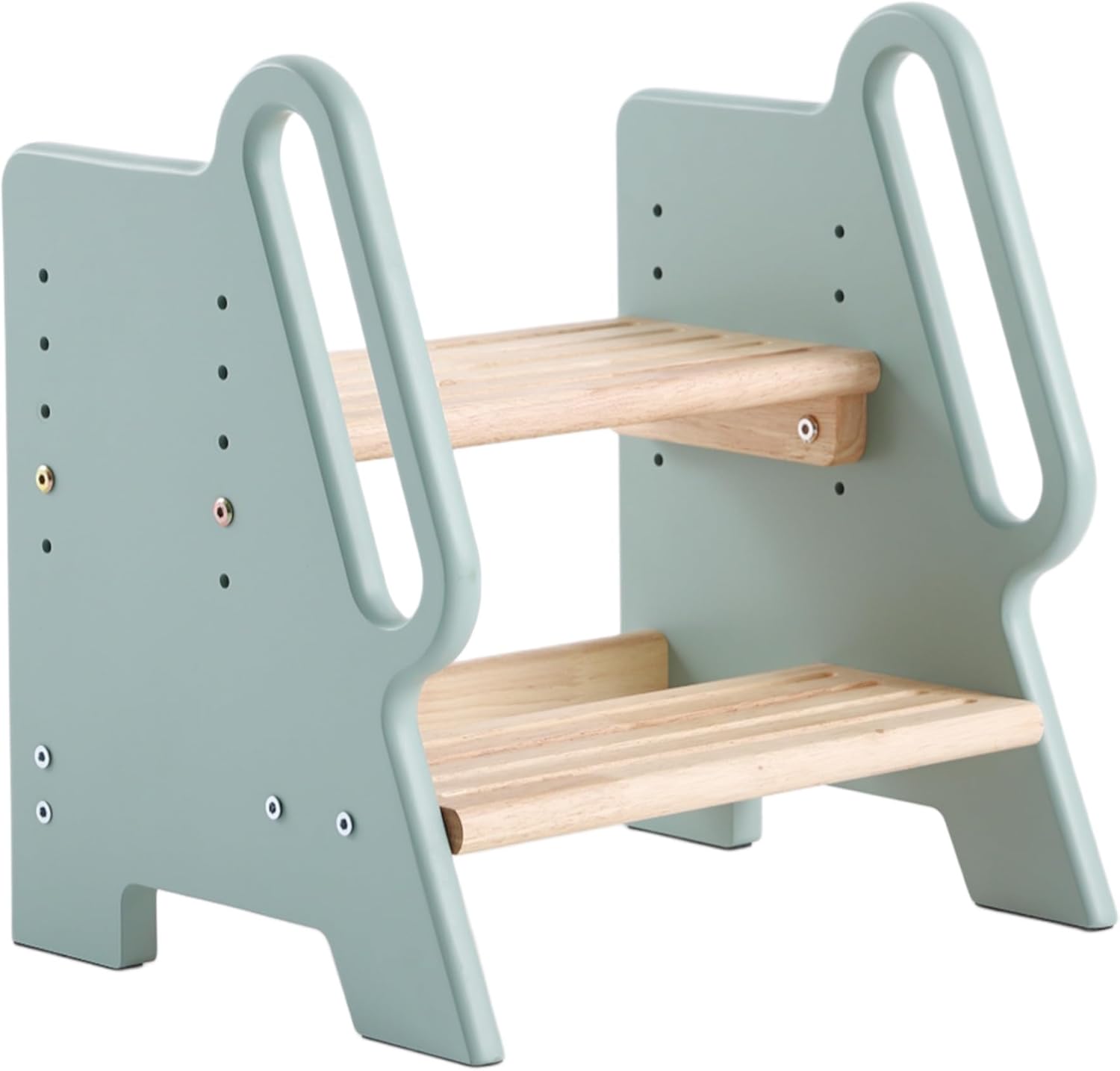 Wooden Toddler 2 Step Stool with Handles,Adjustable Height Design,Portable Bamboo Step Stool for Kitchen&Bathroom,Stable Climbing Support for Little Kids(Green)