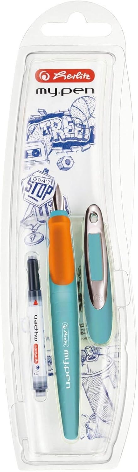 Herlitz my.pen School Fountain Pen M Nib Turquoise/Orange M, Pack of 1