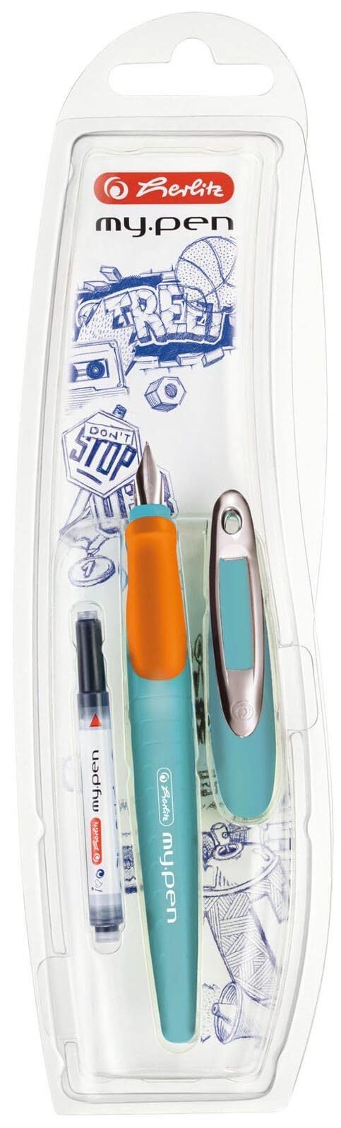 Herlitz my.pen School Fountain Pen M Nib Turquoise/Orange M, Pack of 1