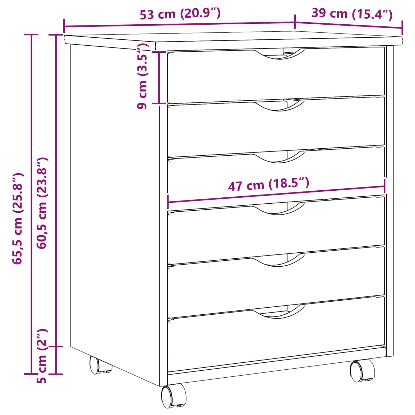 Archivador Móvil con Cajones, Gabinete de Almacenamiento de Oficina con Ruedas para Documentos, Libros, Papelería, Oficina en Casa, Sala de Manualidades, (53x39x65,5cm)