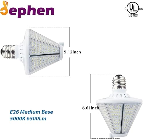 Miniatura 4 de dephen Bombilla LED de mazorca de maíz de 50 W, cono triangular de 6500 lúmenes, luz superior de poste base E26, reemplazo de halogenuros metálicos