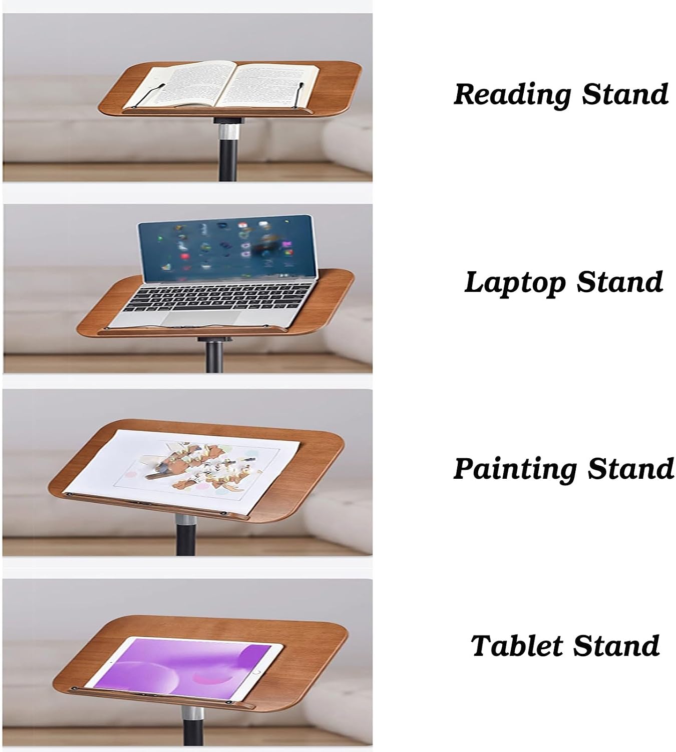 Height-Adjustable Floor Stand with Elastic Book Clips. Tablet for Books, Laptops, Sheet Music, and Cookbooks(H50-130CM)