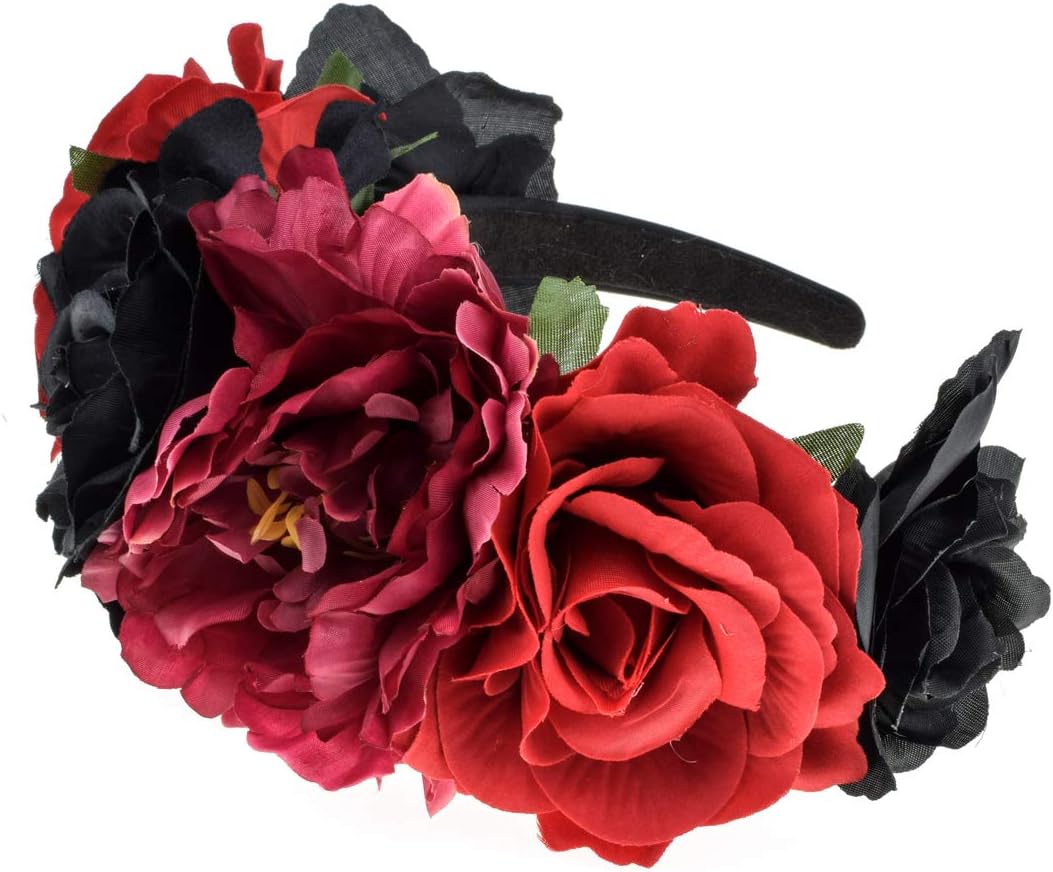 Vividsun rose Flower Crown Day of The Dead Floral Crown (red black)