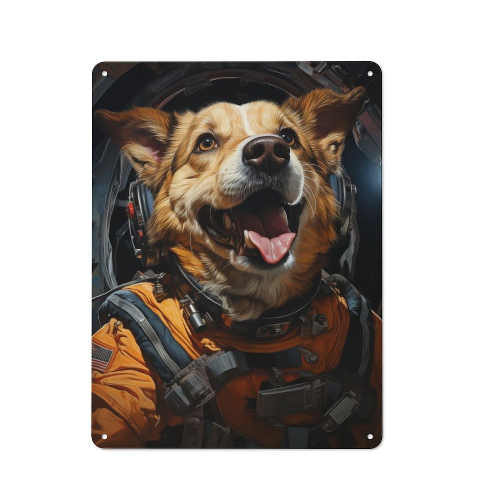 Junmoney Astronaut Dog Vintage Metal Sign 40X30cm For Hobby Room Or Studio, Housewarming Present For People Styling Hobby Room And Studio