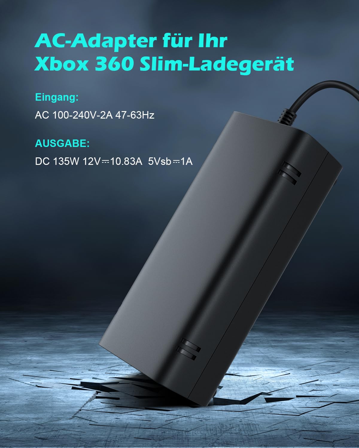 135W Netzteilkabel Kabel für Xbox 360 Slim, Universal Netzteil Netzteilkabel Kabel für Xbox 360 Slim, LED-Anzeigeleuchte AC 100V - 240V (EU)
