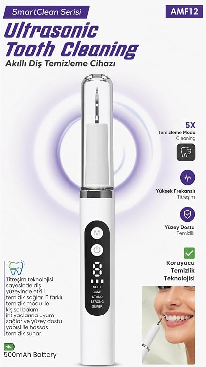 Auhma SmartClean AMF12 Ultrasonik Diş Temizleme Cihazı 5 Modlu Akıllı Diş Tartarı Ve Plak Temizleyici
