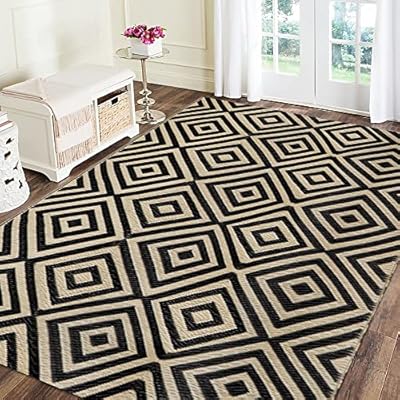 Ridota Reversible Mats, Outdoor Patio Rugs, Plastic Straw Rug, Modern Area Rug, Floor Mat for Outdoors, RV, Patio, Backyard, Deck, Picnic, Beach, Trailer, Camping (Diamond Black & Beige, 4' x 6')