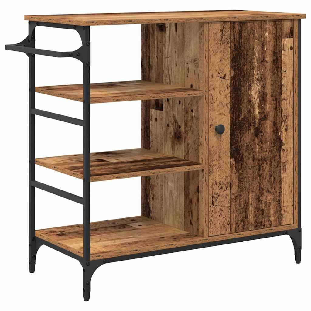Carro de cocina de madera recuperada, 87,5 x 39 x 84,5 cm, carro de cocina con ruedas y frenos, carrito de servicio auxiliar con espacio de almacenamiento para cocina y zona de cocción