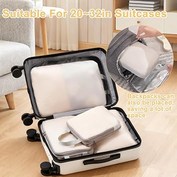 6 Pieces Compression Packing Cubes, Packing Cubes Packing Cube Compression Set for Luggage Storage Bags, Washable, Expandable, Beige