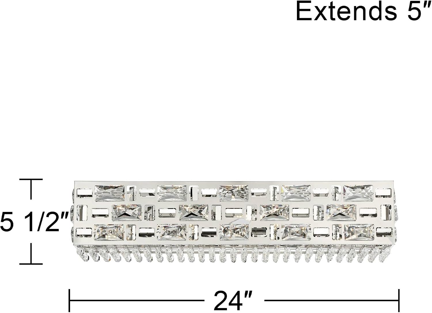 Possini Euro Design Crystal Rain Modern Wall Light Chrome Silver Hardwired 24" Wide LED Fixture Mounted Light Bar Clear Glass Beaded Accents for Bathroom Vanity Mirror House Home Hallway Room Decor