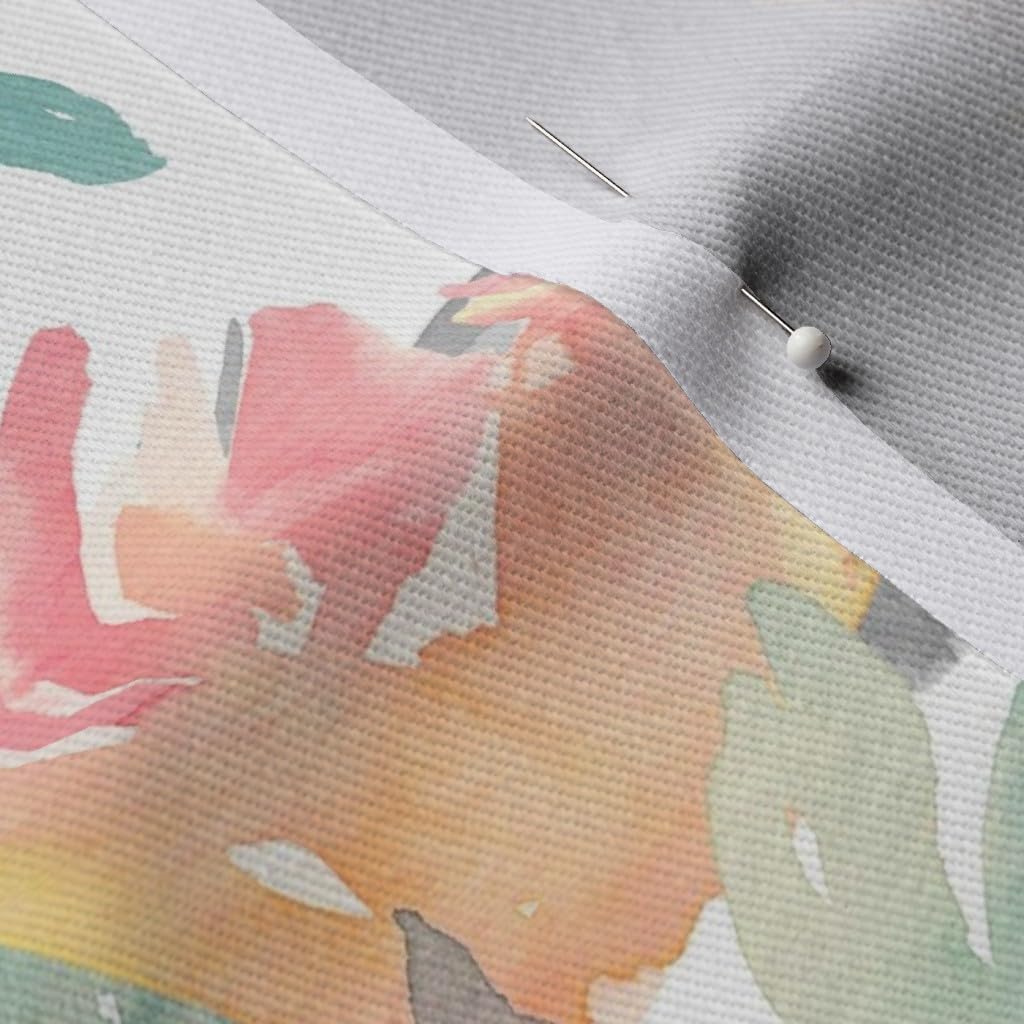 Spoonflower Fabric - Floral Flowers Boho Peach Pink Mint Whimsical Girl Garden Spring Printed on Denim Fabric by The Yard - Bottomweight Apparel Home Decor Upholstery