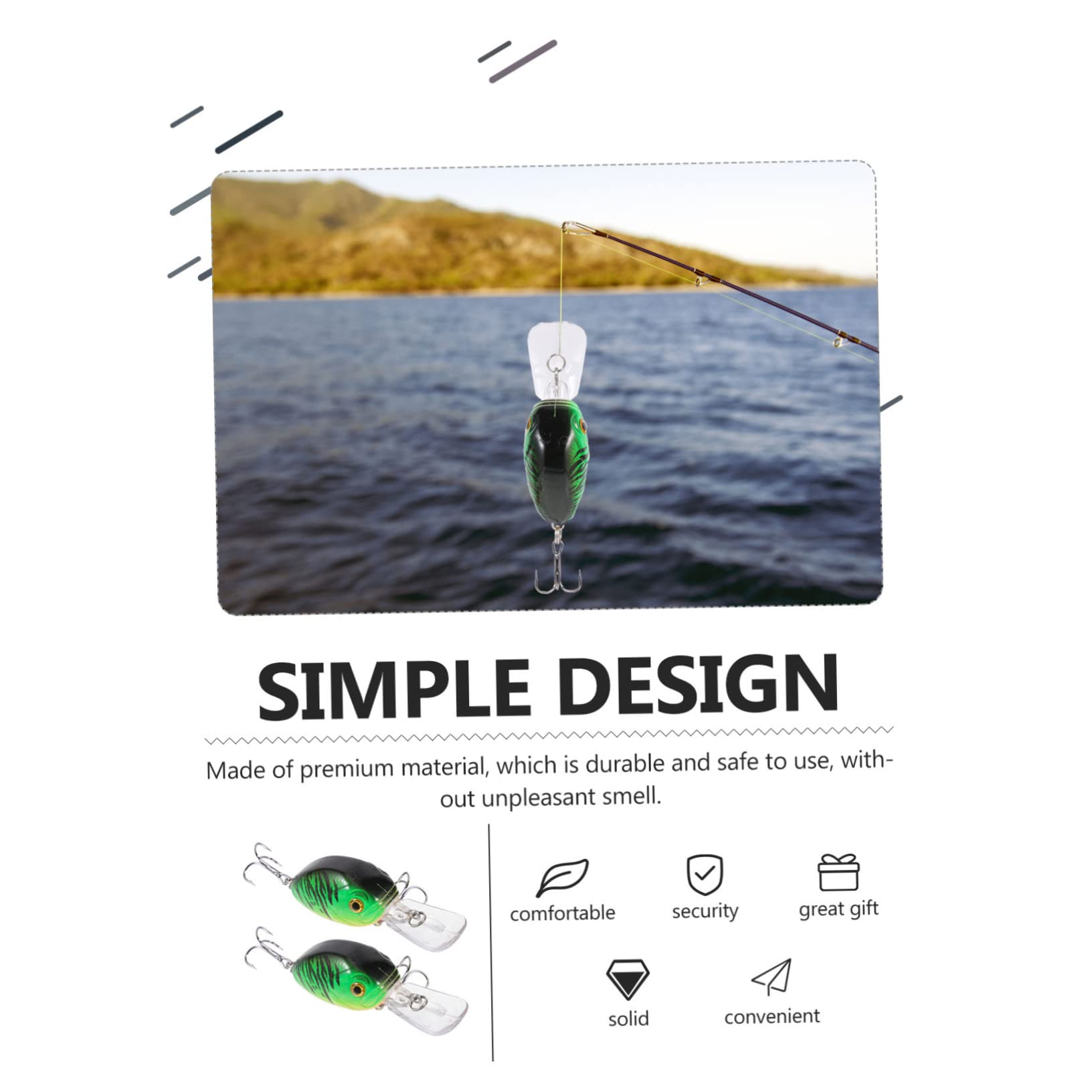 Toyvian 2 Leurres de Pêche Artificiels en Abs, 6,5cm, 7,5g, Aspect Poisson Réaliste, pour Pêche en Extérieur, Vert