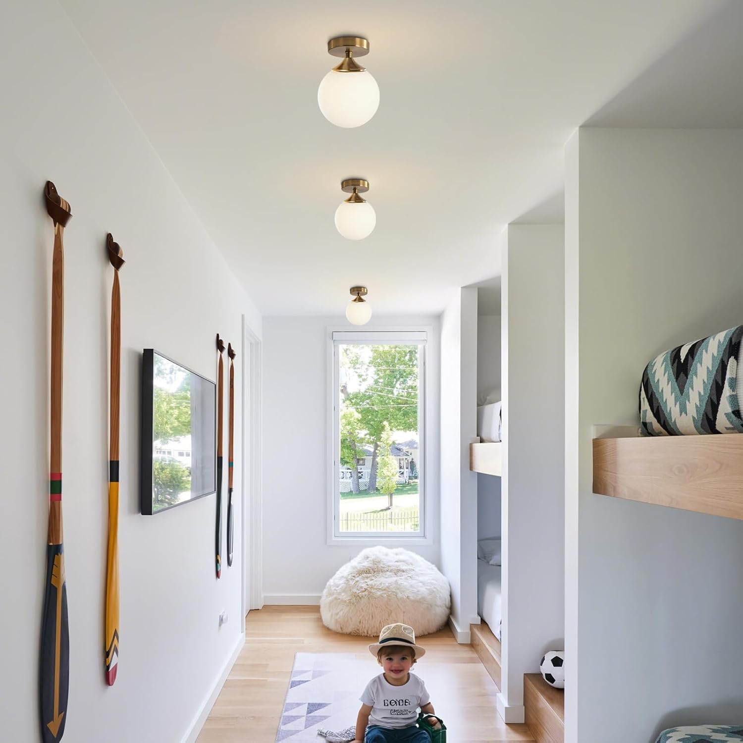 KCO Lighting Deckenleuchte Gold Halb-Bündig — Kugelförmige Glas-Lampe E27 für Flur, Eingang & Schlafzimmer, Ø 15 cm, Inkl. LED-Leuchtmittel, Werkzeuglose Montage