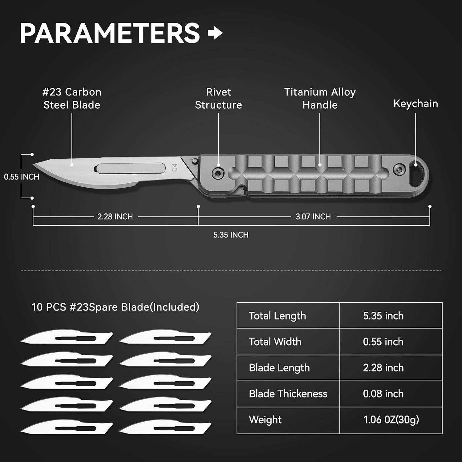 Folding Scalpel Knife, Slim Titanium Alloy Handle, Scalpel Pocket Knife, 10pcs #24 Replaceable Carbon Steel Blades, Small Keychain knives for Everyday Carry