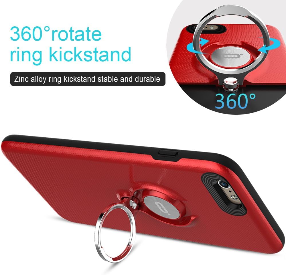 iPhone 6 Case with Ring Kickstand by ICONFLANG, 360 Degree Rotating Ring Grip Case for iPhone 6 Dual Layer Shockproof Impact Protection iPhone 6 Case Red 4.7in Compatible with Magnetic Car Mount