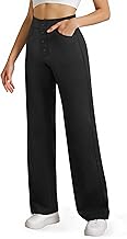 keriffe Womens Wide Leg Dress Casual Pants Pockets High Waist Button Stretchy Business Work Trousers Office Slacks