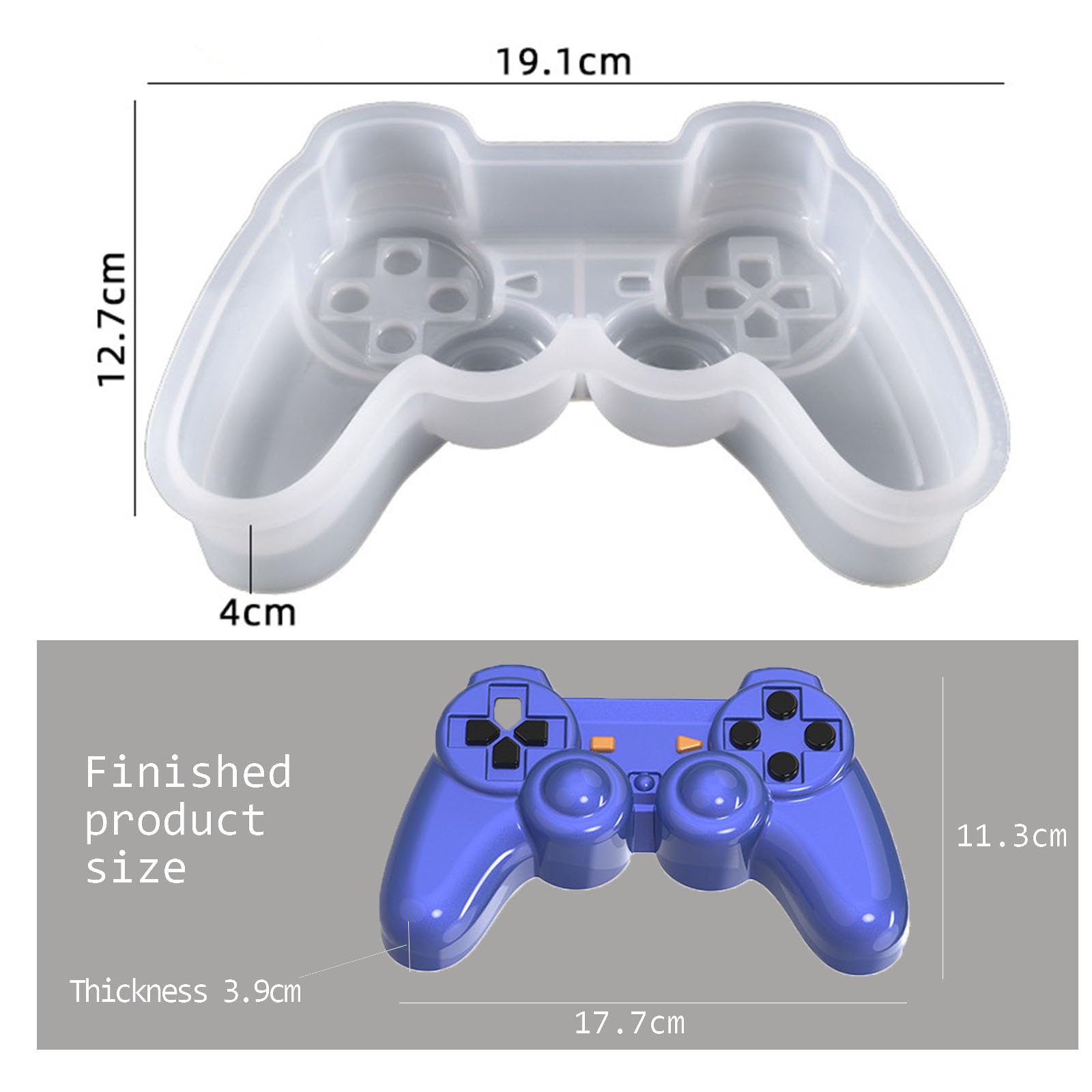 Moldes de silicona para gamepad para hornear, color azul, controlador de juegos, molde de silicona 3D, molde para tartas, mousse, videojuego, moldes para gelatina, postre, molde para magdalenas