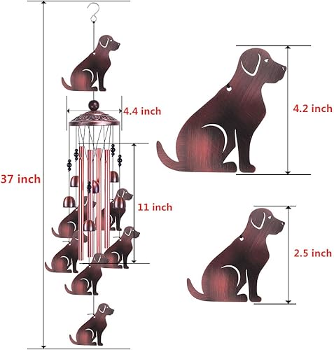 Miniatura 3 de Campanillas de viento para perros para decoración de exterioresinteriores, con gancho, 6 campanas para 7 perros, campanilla de viento conmemorativa,