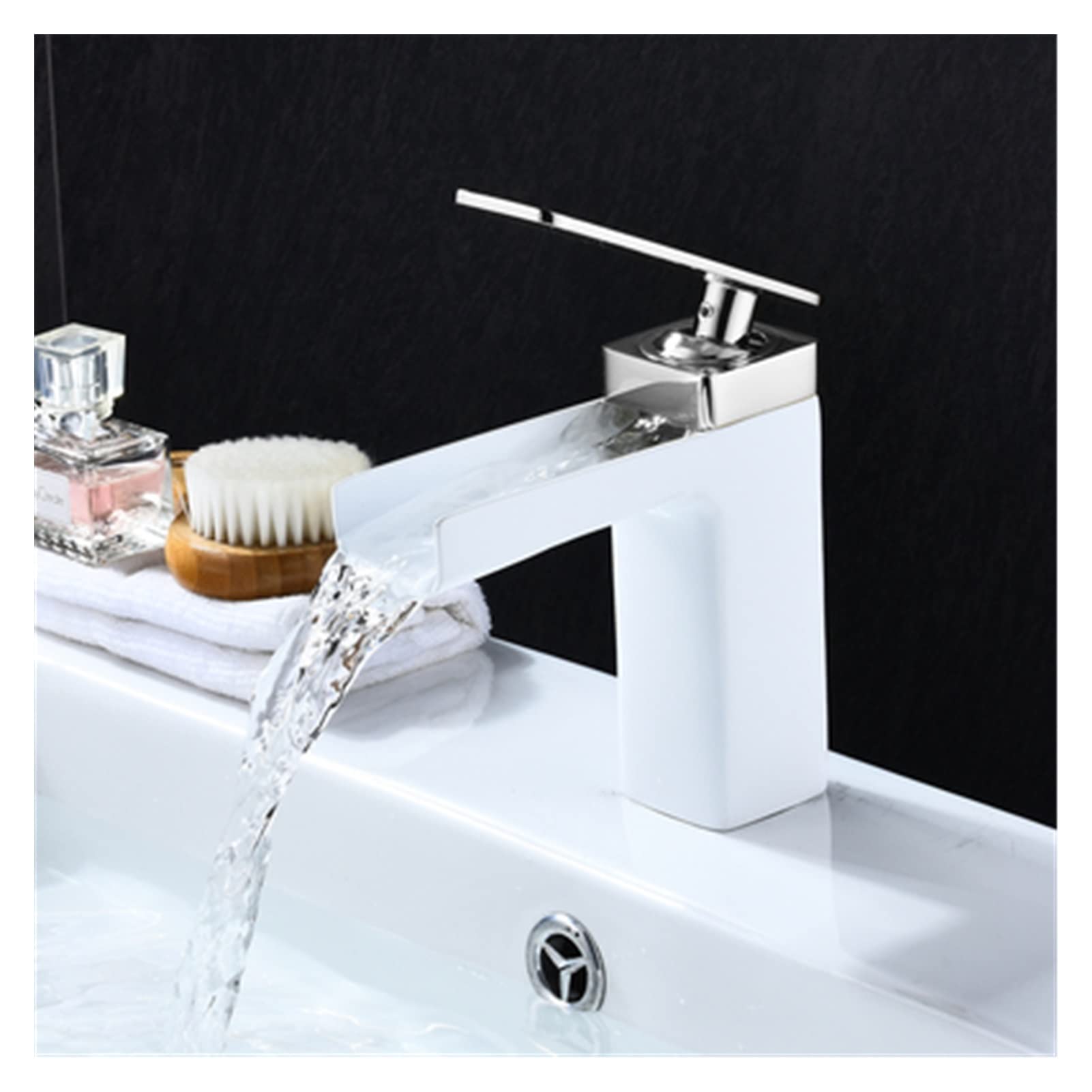 Flexible Swivel Tap, Black Gold Basin Faucet Bathroom Mixer Tap White Hot Cold Waterfall(White Chrome Short)