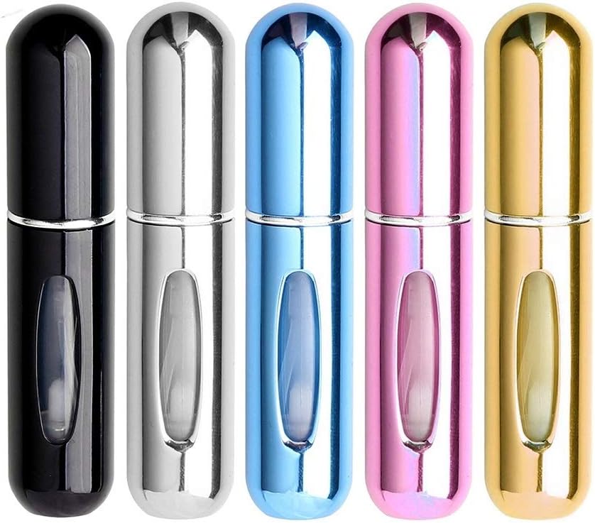 Fashion Road 5Pack 5ml Refillable Perfume Atomizer Spray Bottle ,Portable Mini Perfume Atomiser Bottles Easy to Fill Scent Aftershave Pump Case for Traveling and Outgoin