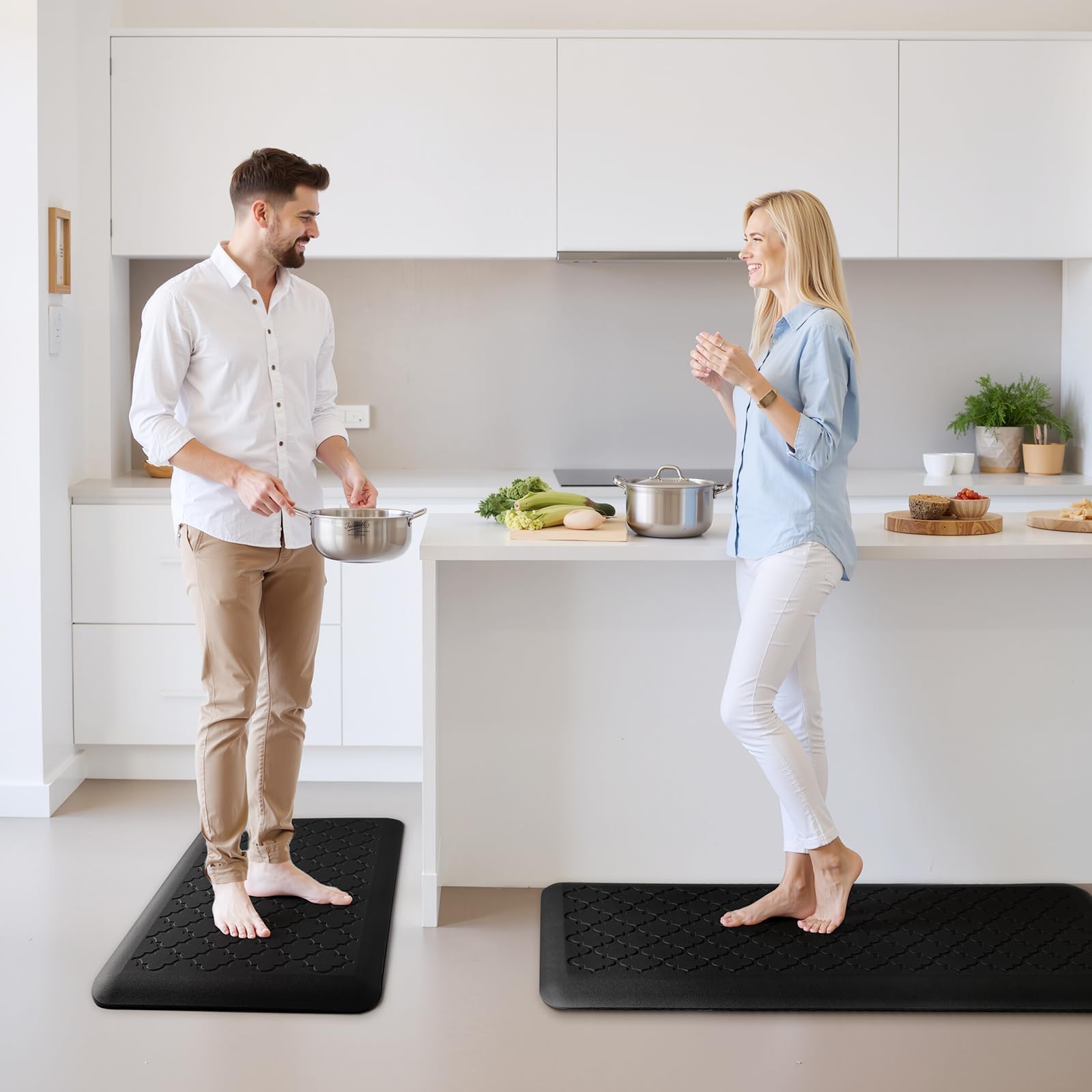 TranquilRelax Tapete de cocina antifatiga de 4/5 pulgadas de grosor, resistente al agua, antideslizante, tapete ergonómico y cómodo para el hogar, cocina, oficina, lavandería, 17.3 x 60 pulgadas