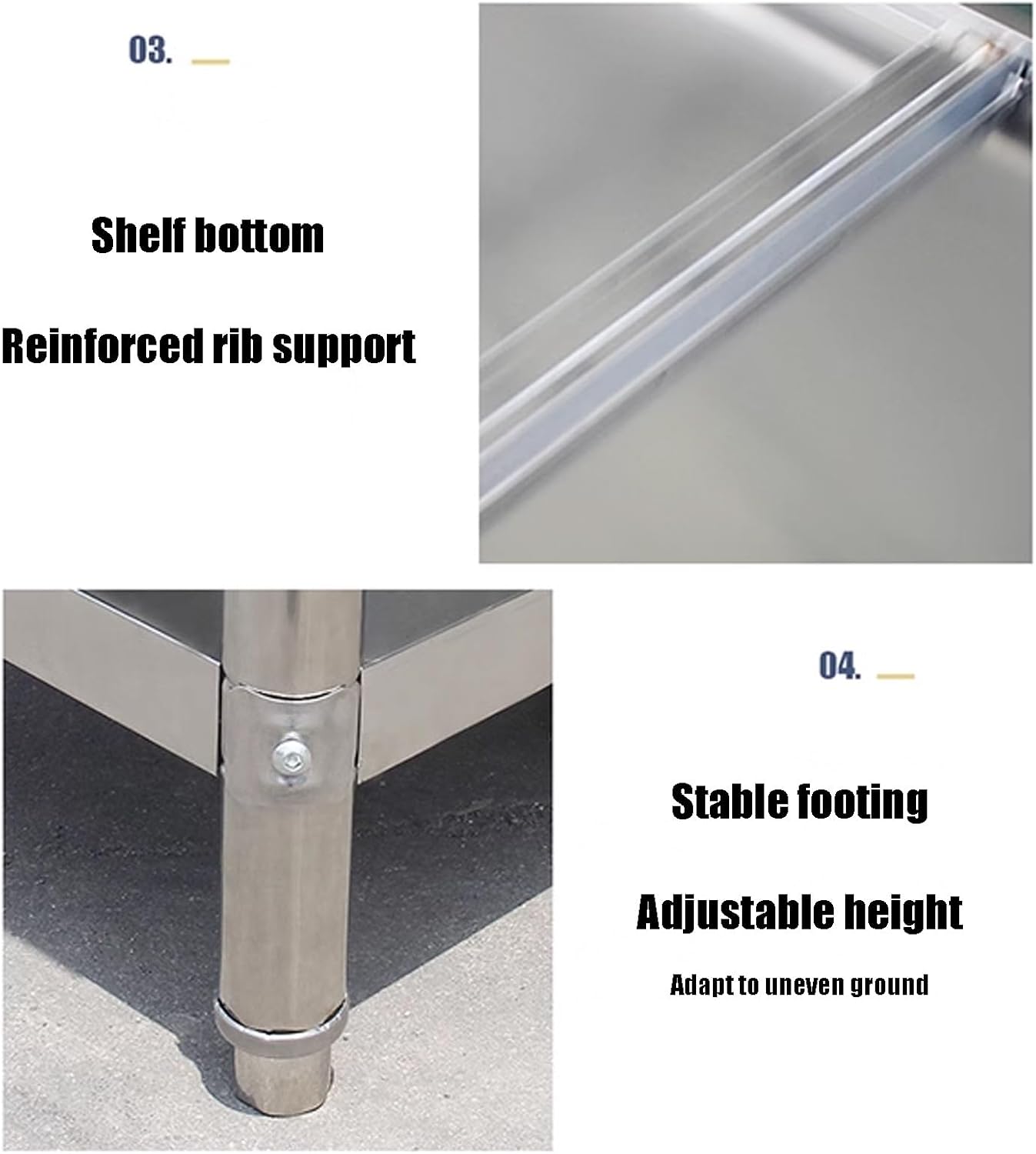 Commercial Stainless Steel Work Table, Adjustable Free Standing Prep Table for Kitchen, Restaurant & Home, Heavy-Duty 70x50x80cm Food Preparation Surface