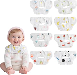 8-Pack 360° Rotate Organic Cotton Baby Bibs, Newborn Muslin Bibs For Teething And Drooling,Unisex Baby Bibs For Toddler, Adjustable With Snaps, Super Soft & Absorbent Baby Bibs For Boys And Girls.