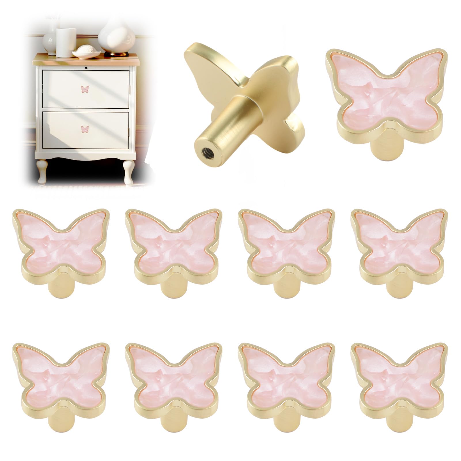 MOROBOR Decorative Butterfly Kitchen Cabinet Knobs, 10 Pack Creative Dresser Drawer Pulls Furniture Cupboard Door Pull Handles Single Hole Zinc Alloy Knobs Furniture Accessories — image 1