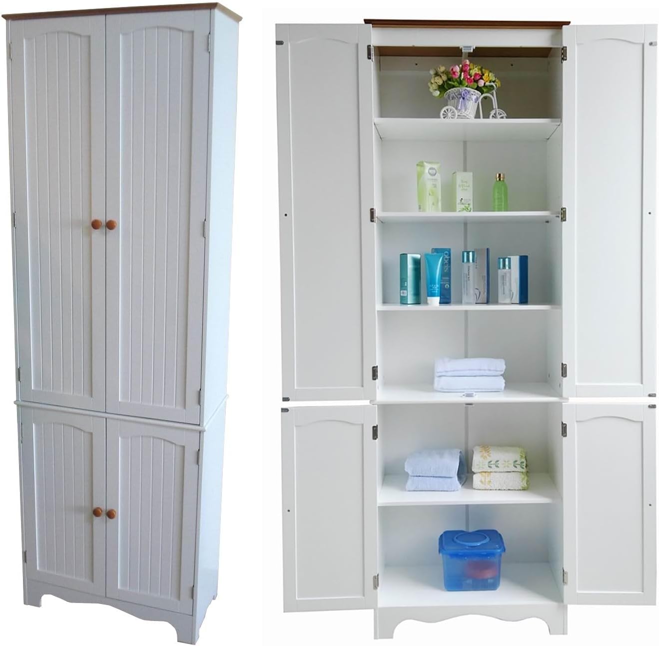 72.2" Tall Freestanding Storage Cabinet/Pantry Linen Cabinet, W:23.8" x D:11.8" x H: 72.2", White (HC-004)