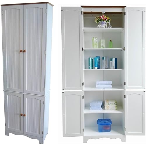 72.2" Tall Freestanding Storage Cabinet/Pantry Linen Cabinet, W:23.8" x D:11.8" x H: 72.2", White (HC-004)