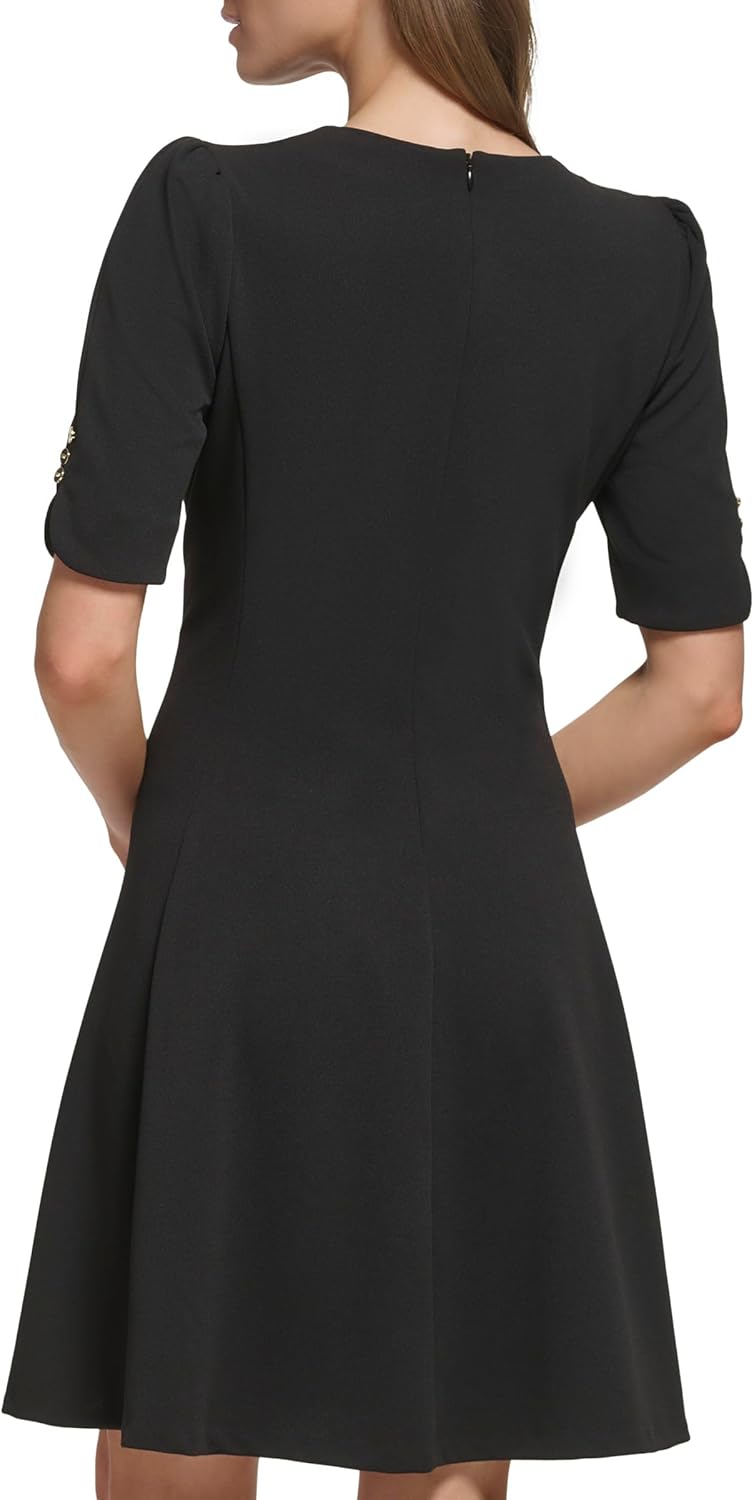 DKNY Womens Short Sleeve Jewel Neck Fit & Flare Mini Dress - Image 4
