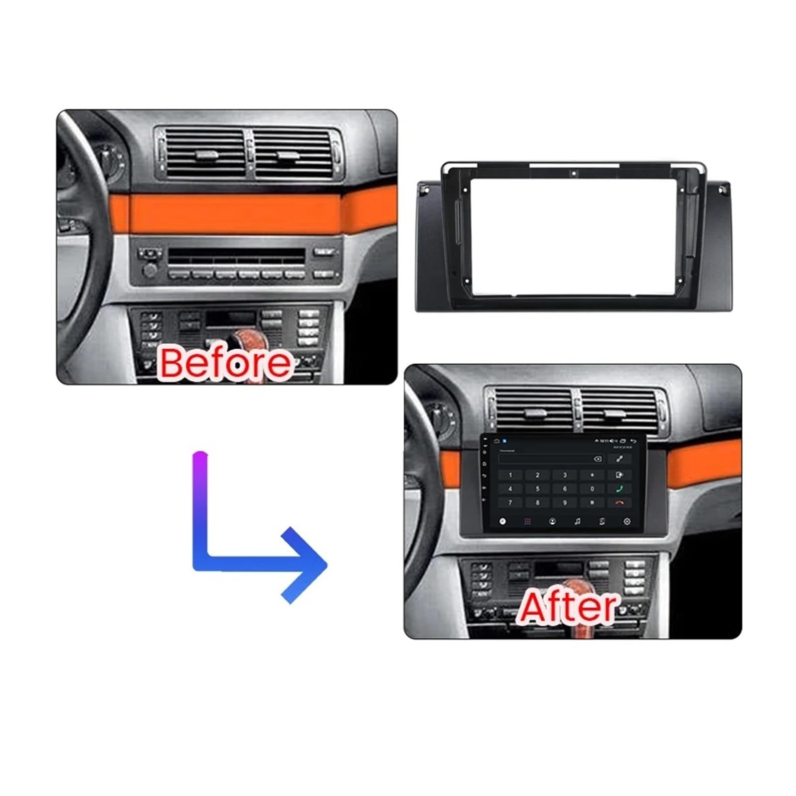 Fascia Marco Adaptador Marco Fascia Navegación Multimedia Radio Coche Decodificador Caja Canbus Kit Panel Ajuste para 5 Series E38 E39 E53 para X5 Juego Panel Radio