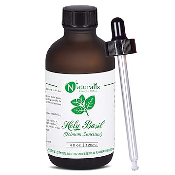 Naturalis Essence of Nature Holy Basil Essential Oil 100% Pure, Natural & Undiluted Therapeutic Grade for Mosquito Repellent, Aromatherapy, Relaxation - 120ml