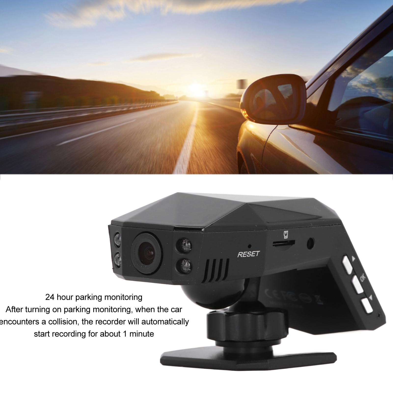Dash Cam HD, Telecamera da Cruscotto da 2 Pollici con Grandangolo da 170°, Visione Notturna, Monitor di Parcheggio 24 Ore su 24, Registrazione in Loop, Rilevamento del Movimento