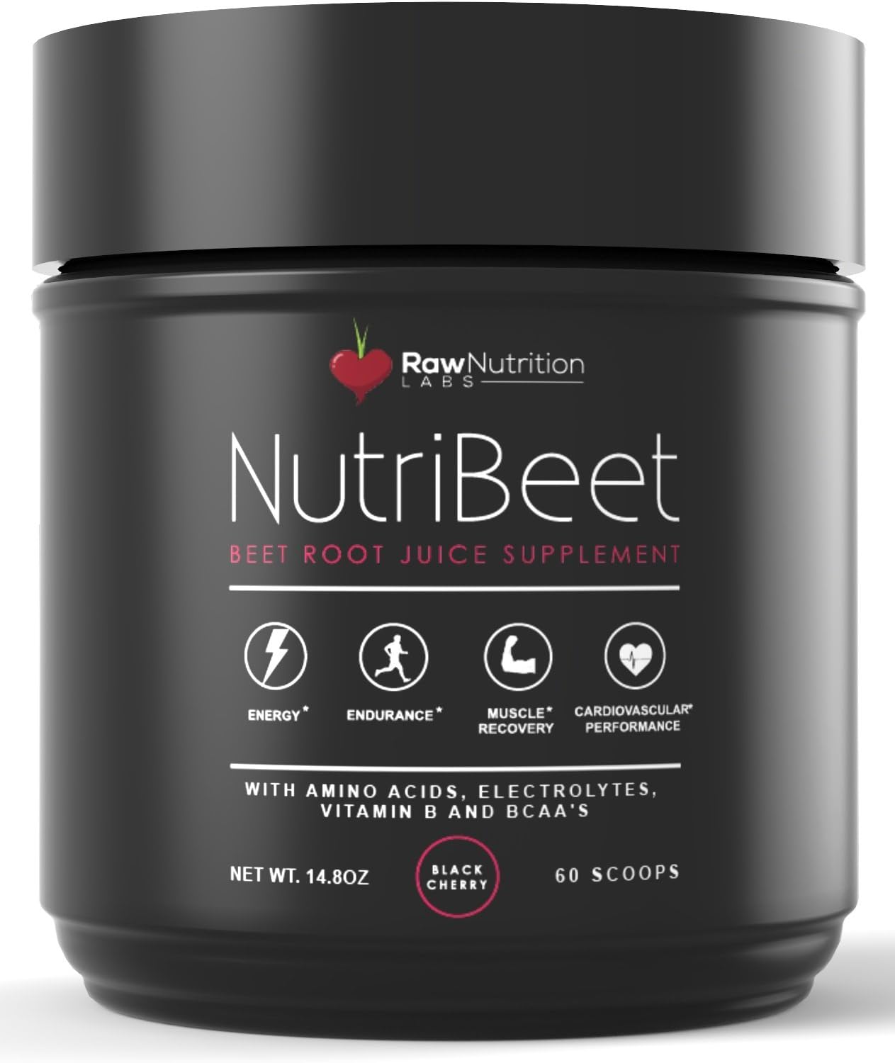 Raw Nutrition Labs NutriBeet Nitric Oxide Optimizer Organic Beet Root Juice Powder with Amino Nitrate Matrix, Electrolytes, Vitamin B Energy Boost & BCAA Recovery Support (60 scoops), 14.8 oz